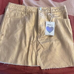 Forever 21 Metallic Gold Jean Skirt